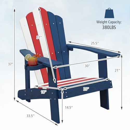 Image of Tangkula Oversized Adirondack Chair, Patio Lounge Chairs w /Adjustable Cup Holder, HIPS Armchairs Slatted Chair, Outdoor Weather Resistant Fire Pit Chair for Deck Backyard Garden Porch (4, US)