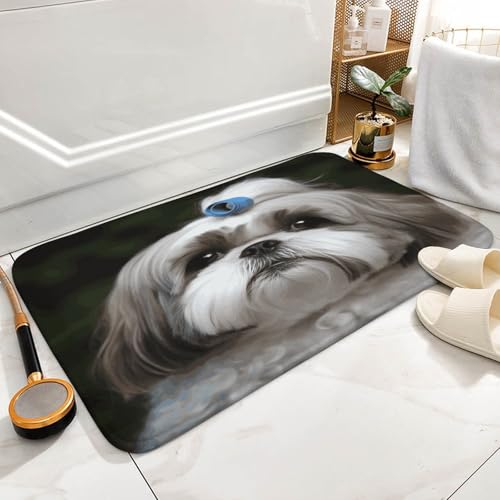 Alfombra de baño Shih Tzu antideslizante lavable en terciopelo coral para suelo 50x80cm 6