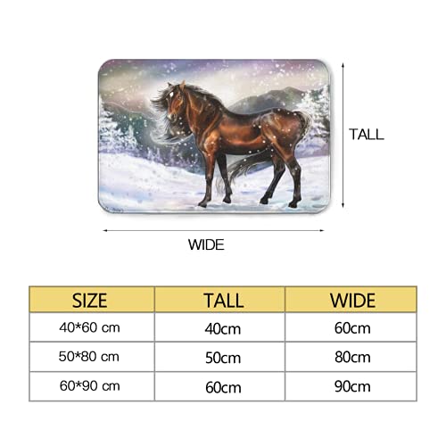 Flannel Rug 50X80Cmhandsome Horse Winter Theme Farm Animal Snowy Mountain Snowflakes Winter Scenery Soft Flannel Microfiber Bathroom Carpet Non-Slip Floor Mat Bathtub Accessories Ljn #TOP2