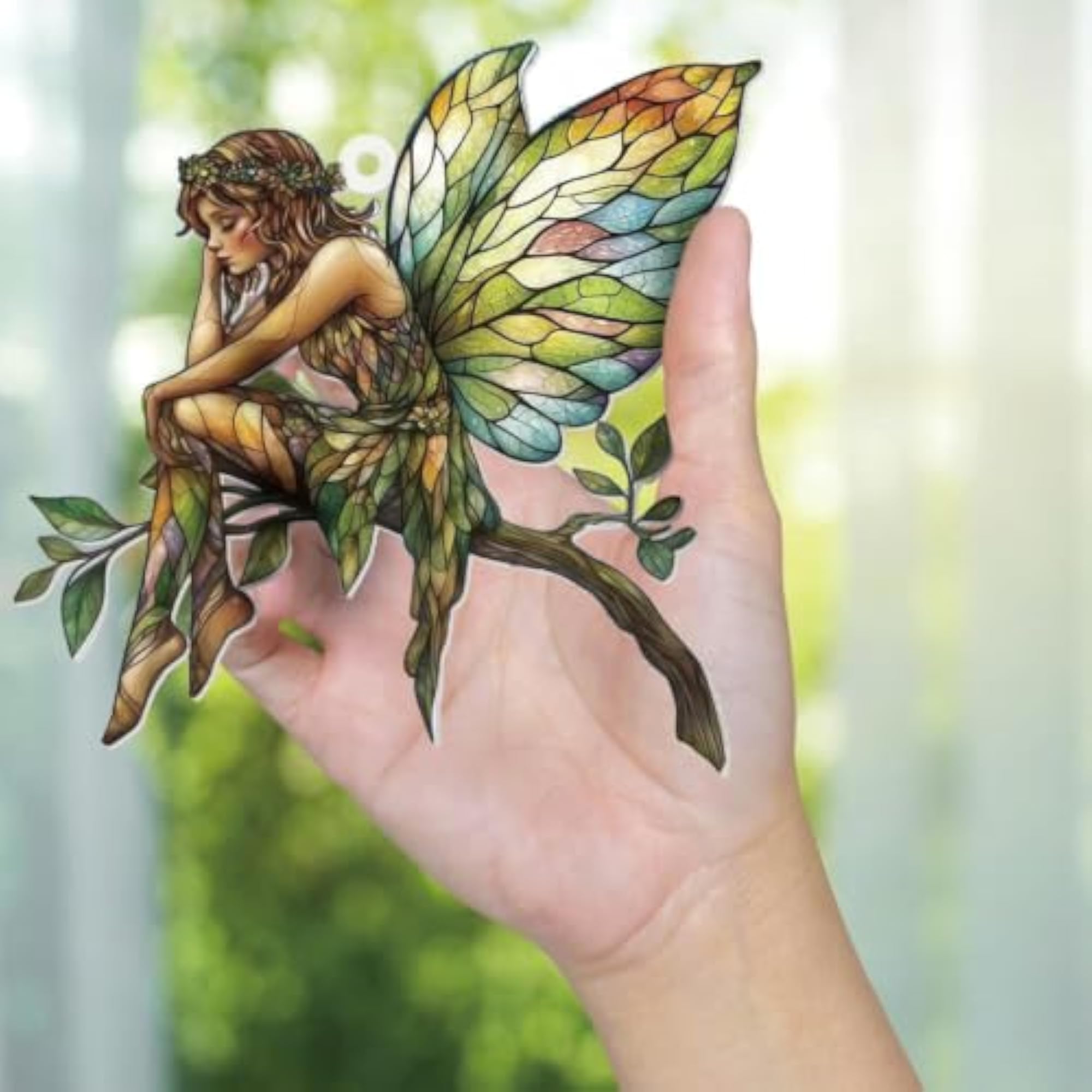 Sun Catcher Stained Glass Style Fairy Hanging Decor