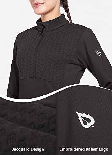 Baleaf Women's Equestrian Riding Shirt Long Sleeve Fleece Lined Running Jacket Cold Weather Winter Gear Half Zip Pullover Black M #TOP3