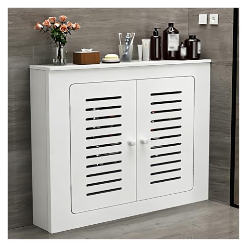 WBBML Cubierta del Radiador Portátil Storage Cabinet with 2 Doors Grid Heating Cover Cubreradiador Blanco Sala de Estar y Dormitorio(80x70x20cm/31.5x27.56x7.87in)
