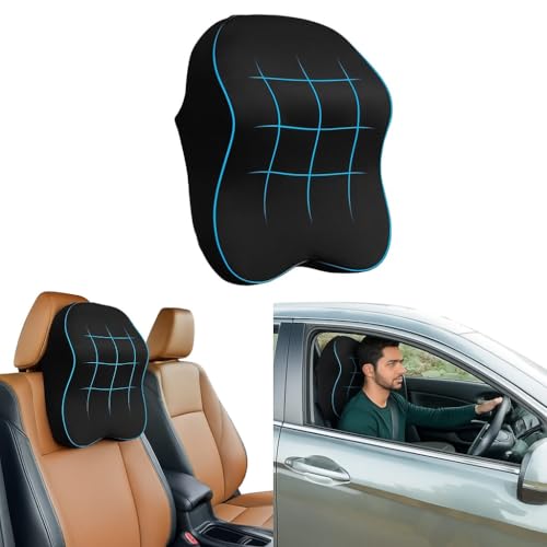 Image of The White Willow Car Neck Rest Pillows Memory Foam Car Neck Pillow with Adjustable Strap Neck Support for Car Seat Neck Cushion for Neck Pain Relief Headrest Pillow Black ZenCurve Pack of 1