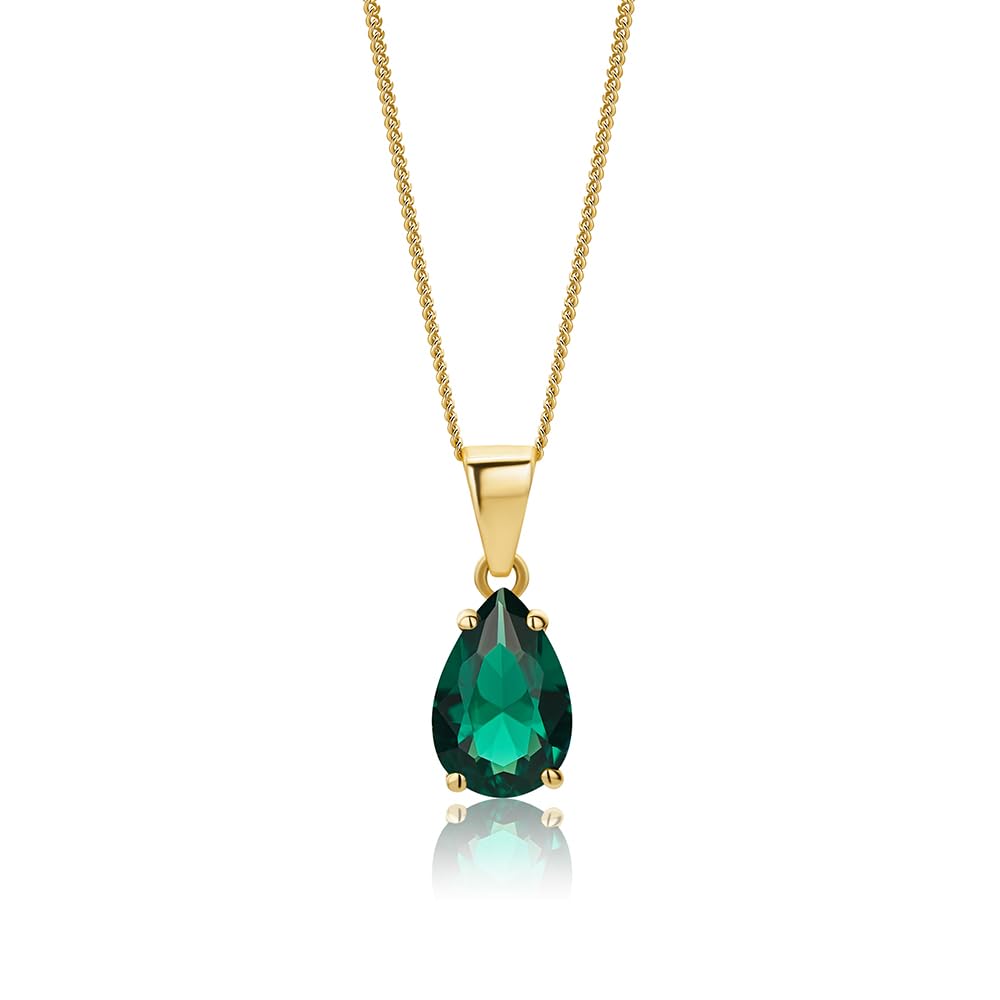 MIORE Damen Halskette Tropfen Design echtes 9 Karat (375) Gelbgold Labor Rubin/Saphir/Smaragd Gold Kette, Panzerkette Länge 45 cm Handgemachter Damen Schmuck aus Spanien