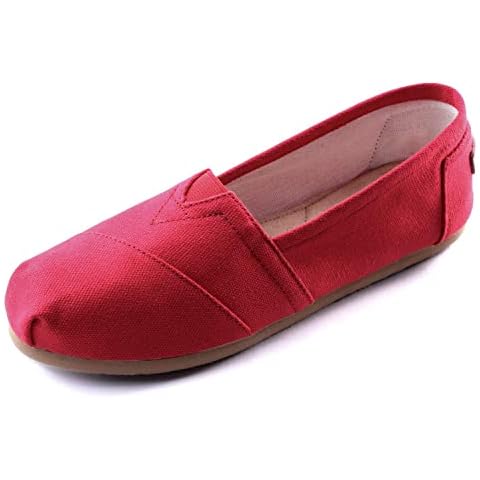 Women's Canvas Shoes Slip-on Ballet Flats Classic Casual Sneakers Daily Loafers Red Size: 11 Cover