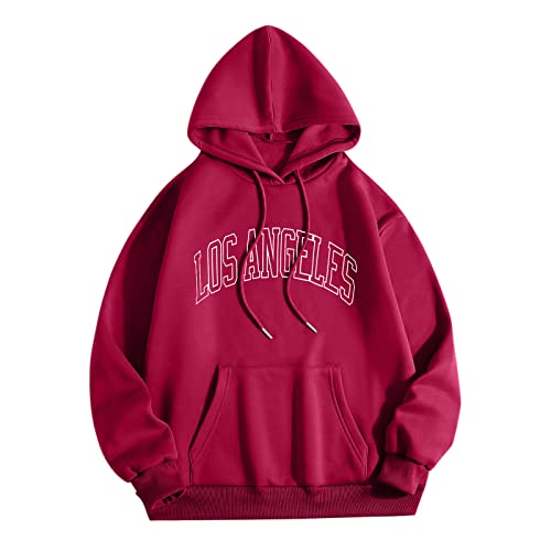 Image of Generisch Hooded Hoodie Black Letter Graphic Hooded Print Crew Neck Long Sleeve Sweatshirt Tops Pullover Men Black Crew Neck, Wine Red, M