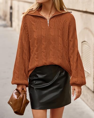 BTFBM Sweaters for Women Fall Fashion 2025 Loose Quarter Zip Pullover Collared Long Sleeve Cable Knit Winter Clothes2