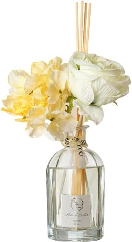 Reed Diffuser Set, Pretty Valley Home Dried Flowers Diffuser 120Ml / 4.05 fl OZ Gift Box - Includes Sticks, Long Lasting Fragrance Oil and Glass Bottle for Office Living Room Decor (Fleur d Jardin)