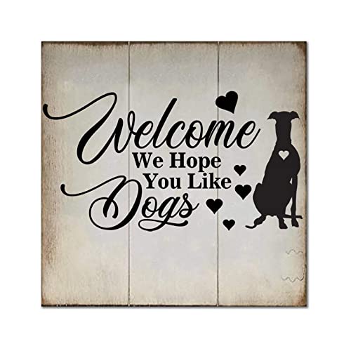 Plaque de porte pomeranian dog en bois patine retro et lettrage blanc 35cm