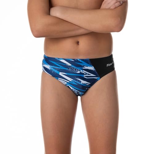 Flow Swim Gear - Flow Splice Swim Briefs - Boys Brief Style Swimsuit for Swimming Practice and Competition in Suit Size 21 to 32, Splash, 28