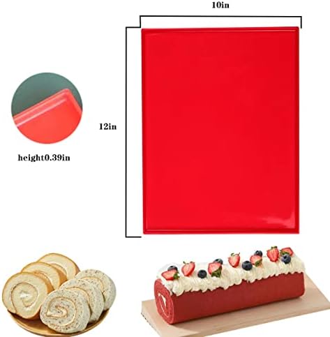 Silicone Swiss Roll Cake Mat - 2Pcs Silicone Baking Mat, Jelly Roll Pan, Non-Stick Silicone Mat with Lip, Easy to Clean Silicone Pastry Mat, Great for Swiss Roll, Pastry, Jelly, Cookies (Red) - Thumbnail 3