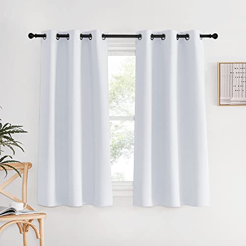 NICETOWN Bedroom Curtains 2 Panels Set, 34 in x 60 in (W x L), Greyish White, Easy Care Solid Thermal Insulated Silver Grommet Light Blocking Room Dar