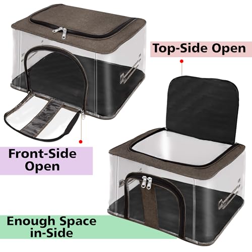 Image of Storite 2 Pack Nylon 33 L PVC Transparent Moisture Proof Storage box for Clothes Closet Wardrobe Organizer for Clothes Saree Bags with Carry Handle (Brown, 44L x 31W x 24H cm)