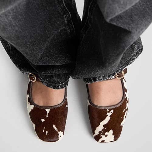 DOEYG Mary Janes Ballet Flats Shoes for Women Leopard Cow Animal Print Ballerina Shoes Comfortable Casual with Buckle2