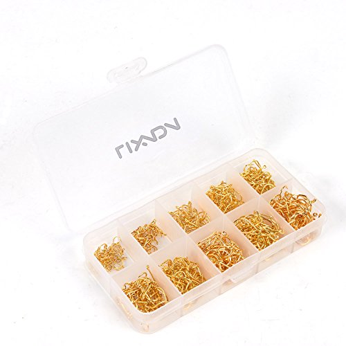 Andoer 500pcs de aço carbono ganchos de pesca 3# -12# 10 tamanhos anzóis com buraco caixa de equipam