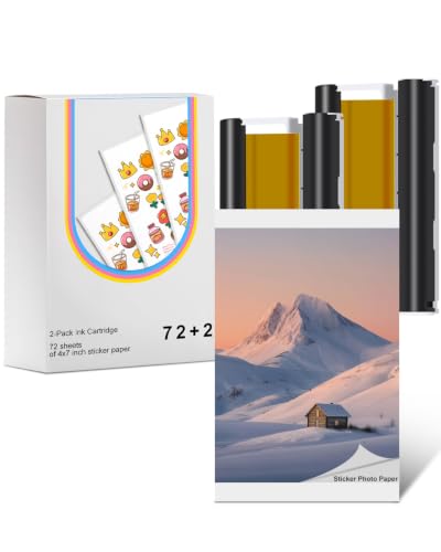 Compatible with Liene PixCut S1 Printer 72 Sheet Sticker Paper& 2 Cartridge | Compatible with Liene PixCut S1 Sticker Paper of 4x7 Printable Sticker Paper (2 Ink ,72 Sheets)