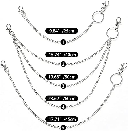 3Pcs Pant Chain, Long Metal Wallet Belt ChainTrouser Chain Key Chain, Fashion Gothic Rock Hip-Hop Punk Stage Jeans Chain for Men and Women (Silver)