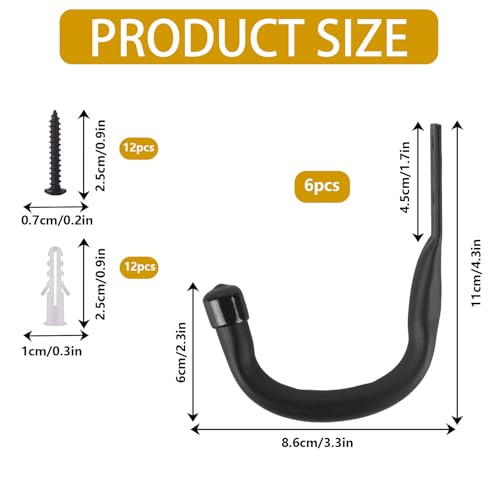 ALAHUGYEF 6 Stück Wandhaken Garagenhaken, Leiterhaken Wandhaken Schwerlast, Wandhalterung Gerätehaken Organizer für Fahrrad Schlauch Werkzeug Leiter Halterung Wandhaken zum Schrauben