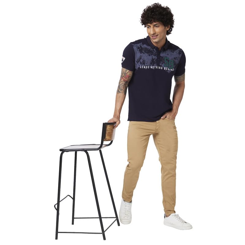 Image of Spykar Men's Slim Fit Slim Collar Half Sleeve Printed Casual T-Shirt