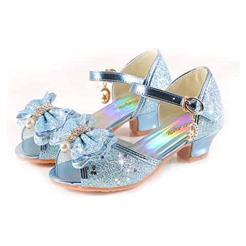 ALPHELIGANCE Girls Dress Shoes Mary Jane Flower Wedding Party Shoes Sparkle Princess Ballet Flats (03blue,30) Cover