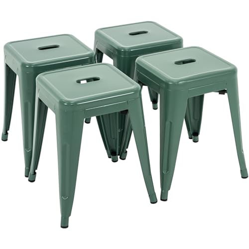 Image of Brage Living 18 Inch Industrial Metal Stools Set of 4, Stackable Classroom Stools, Backless Metal Dining Chairs for Indoor Outdoor, Kitchen Short (Dark Green)