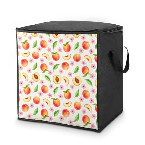 Breathable Closet Organizers and Storage Containers Moving Bag Watercolor Peach Leaves Flowers Extra Large Blanket Storage Bags