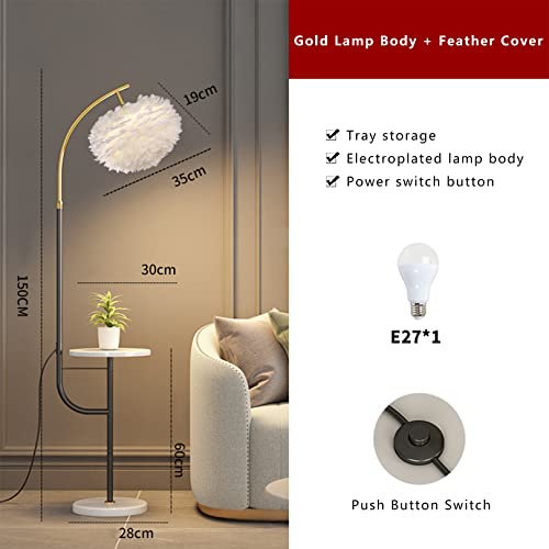 Lámpara de pie de plumas para iluminar sin deslumbrar con mesa de mármol integrada 6