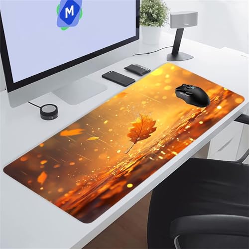 Heaen Gaming Mauspad XXL Gelbe Blätter Großes Mauspads 900x300x2 mm rutschfeste Schreibtischunterlage mit Genähten Kanten für Gamer PC Laptop Large Mouse Pad