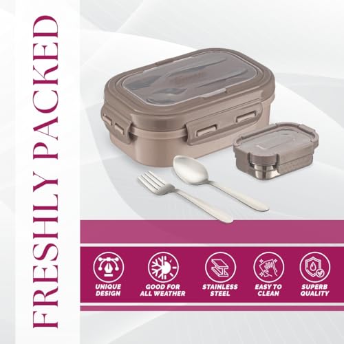 Image of Trueware Picaso Jr. Insulated Inner Steel Thermoware BPA Free, Airtight, Food Grade, 2 Containers Lunch Box 750 ML | for School, Kids, Boy & Girl | Hot Lunch Box