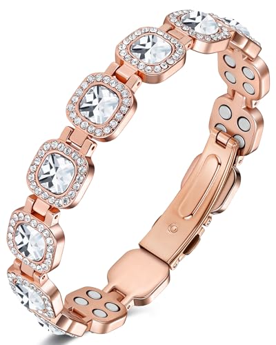 Jeracol 99% Pure Copper Bracelets for Women,Copper Bracelet with Magnets &Shinning Crystals, Jewelry Gift(Rose gold)