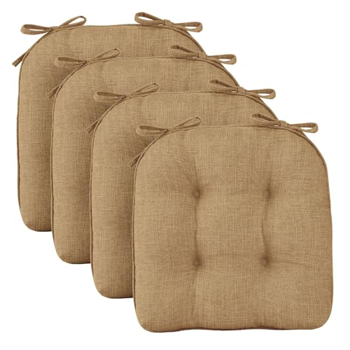 Wellsin Chair Cushions for Dining Chairs, Non-Slip Kitchen Chair Pads with Ties, Tufted Shredded Foam Kitchen Chair Cushions Set of 4, 15.5\" X 15.5\", Taupe - Thumbnail 3