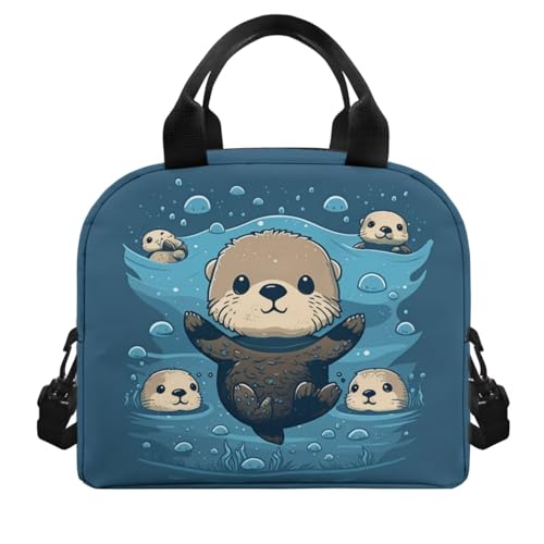 4PCS Backpack Sets Otter Bookbags for 6th Grade Girls Galaxy Elementary School Bags with Lunch Bag Pencil Case and Bookmark Lightweight Back Pack for Back to School Blue & 17 Inch3