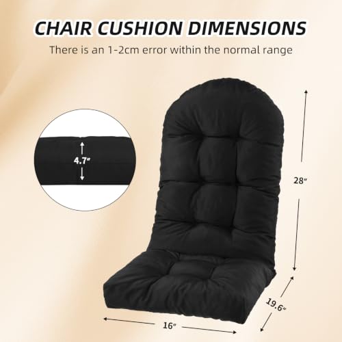 DONGMYDU Outdoor Adirondack Chair Cushions Set of 2, Non-Slip Waterproof High Back Tufted Patio Seat Pads for Porch Rocking Chair 44"x19.6"x4.7", Black by DONGMYDU - Used condition - Image 2