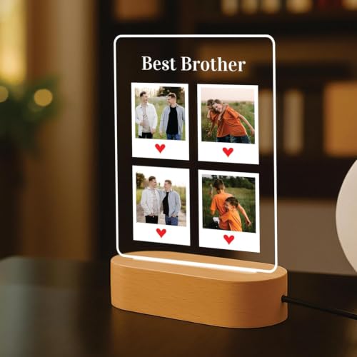 Image of Giftplease Customized Acrylic Night Light Photo Frame & Rakhi Gift Combo for Brother | Personalized LED Lamp Set with Premium Designer Rakhi, Roli Chawal, Greeting Card | Rakshabandhan Gift Bhaiya