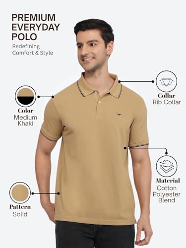 Image of Park Avenue Men Slim Fit Solid Pattern Cotton Polyester Blend Half Sleeve Polo Neck Casual T-Shirt