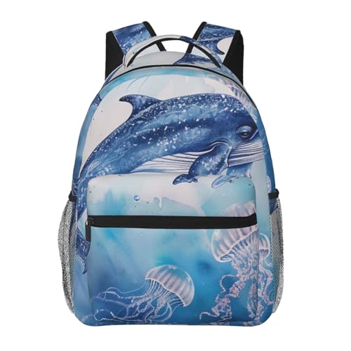 Image of kkvhhyuo Sea whale and jellyfish Print Casual Backpack, Lightweight Travel Laptop Daypack Backpack for Men and Women, School Backpack for Boys and Girls