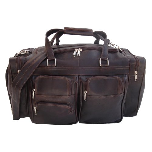 Piel Leather 20In Duffel Bag with Pockets, Chocolate, One Size
