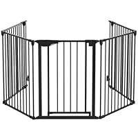 The Fellie Metal Fire Guard Safety Gate, Stair Gate for Dogs & Doorways, 5-Panel Foldable Dog Gate with Automatic Closing, Safety Indoor Barrier Room Divider for Pets/Child/Tree,75cm Tall, Black