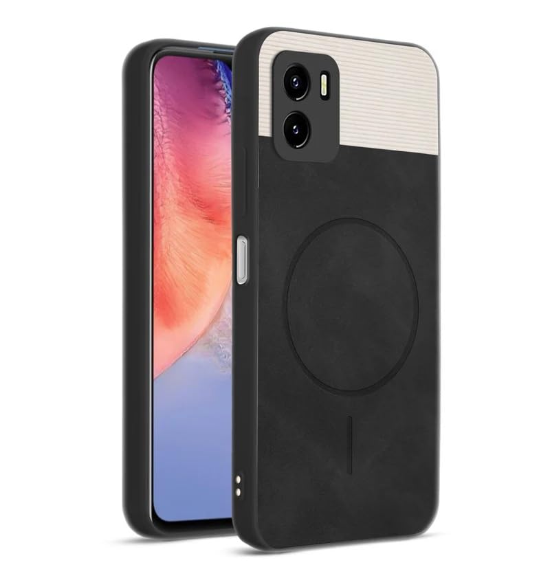 Image of Bintage CASE Dual-Leather Mac Safe Design Phone Case| Soft Touch Finish | Full Camera Protectection Back Cover Compatible for Vivo V2118 / Vivo Y01 / Y15c - White & Black