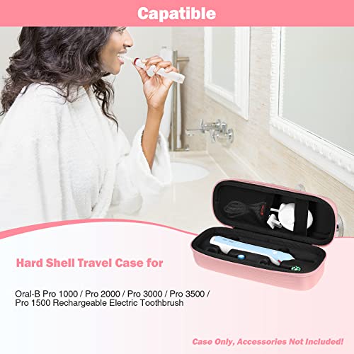 Sithon Hard Shell Travel Case For Oral-B Pro 1000, 2000, 3000, 3500, 1500 Electric Toothbrush, Protective Shockproof Storage Carrying Case With Handle And Soft Lining Inside, Pink #TOP1
