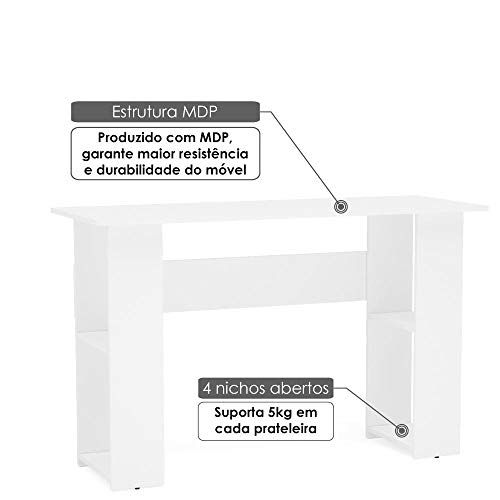 Mesa Lapa para Escritório com 4 Nichos Nas Laterais Branco