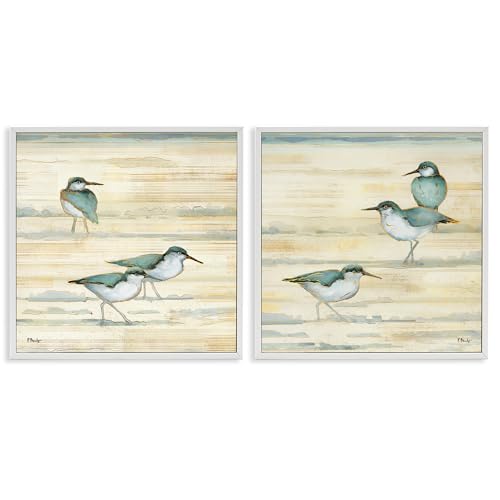 Sandpipers Abstract Shoreline Bird, 17 x 17 Inch Framed Giclée Print Set