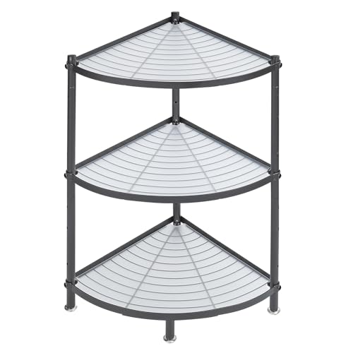 sourcing map 3-Tier Kitchen Pot Rack, Cookware Stand Storage Organizer, Multi-layer Corner Shelf Rack Stand Holder for Pans Pots and Kettles, Black