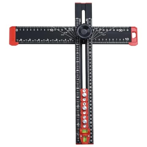Professional 4 in 1 Drilling Positioning Ruler, 14"/35cm Multifunctional T-Square Ruler, Aluminum Alloy Woodworking Angle Ruler, Cabinet Hardware Jig for Precision Hole Punching Measure and Marking Cover