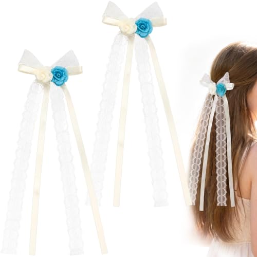 CustomyLife 2pcs Beige Lace Hair Bow Clips, Cute Coquette Bow Barrettes