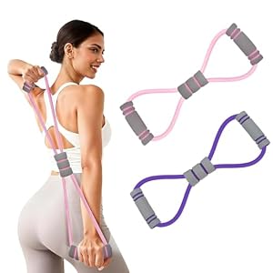 2 Figure 8 Bande de Résistance, Corde de Tension Multifonctionnelle, Bandes Élastiques de Musculation, Extenseur de Poitrine, pour Entraînement Gym Pilates Yoga
