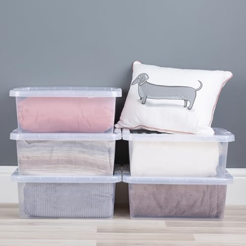 Wham Crystal 5 x 11L Stackable Plastic Storage Boxes with Lids | Ideal for Home, Office, Toys & More | Small Boxes | Made in UK - Clear