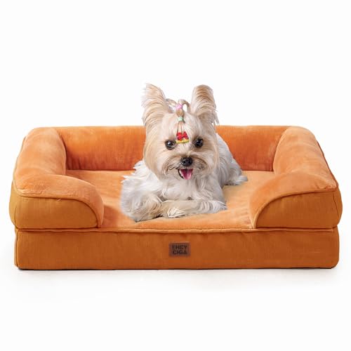 Image of EHEYCIGA Orthopedic Dog Bed for Small Dogs, Waterproof Memory Foam Small Dog Beds with Sides, Non-Slip Bottom and Egg-Crate Foam Medium Pet Couch Bed with Washable Removable Cover,Pumpkin Orange
