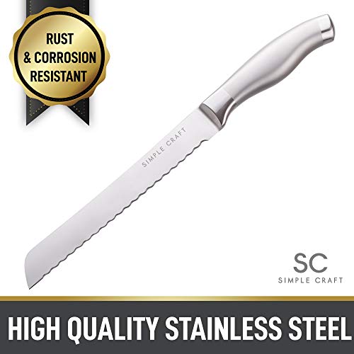 Simple Craft 13-Inch Serrated Bread Knife - Ultra Sharp Stainless Steel Serrated Knife With Comfortable Grip Handle - One Piece Bread Knife For Homemade Bread For Loaves, Vegetables, & More #TOP4