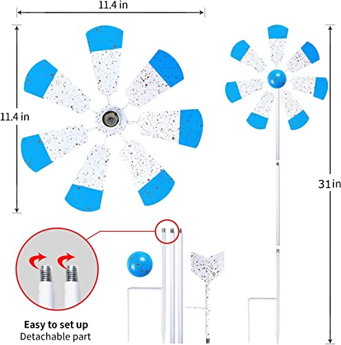 Yywmwm Wind Spinner 31" Large Vertical Windmill Metal Sculpture Garden Decoration Lawn Ornaments Yard Art Decor Outdoor Pinwheel For Patio (Blue) #TOP1